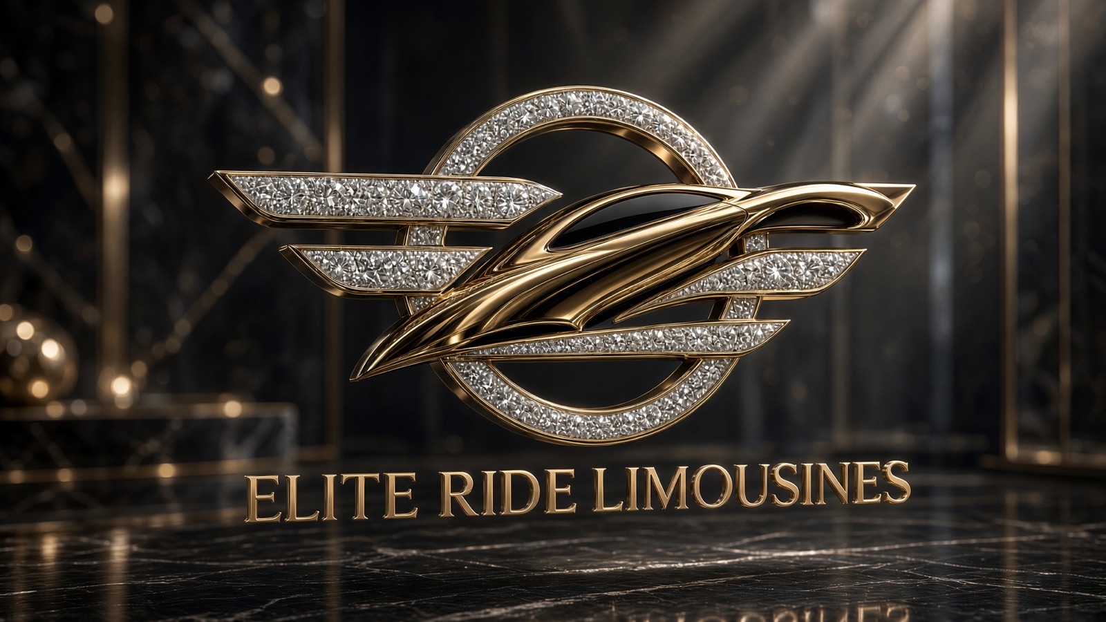 Elite Ride Limousines logo: a gold and diamond winged limousine emblem